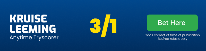 Kruise leeming anytime tryscorer @ 3/1