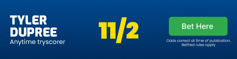 Tyler dupree anytime tryscorer @ 11/2