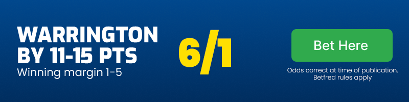 Warrington by 11-15 points @ 6/1