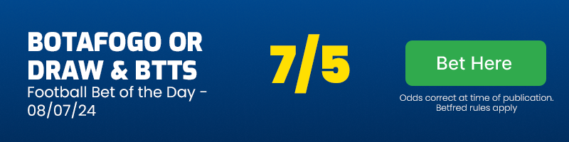 Botafogo or draw vs atletico mineiro & btts - football bet of the day monday july 8 2024 @ 7-5