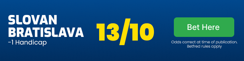 Slovan bratislava -1 handicap at 13/10