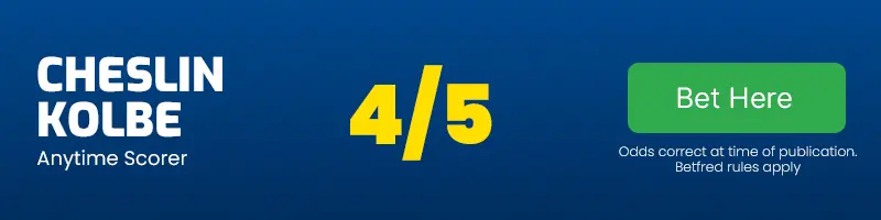 Cheslin kolbe to score anytime in south africa vs ireland at 4-5