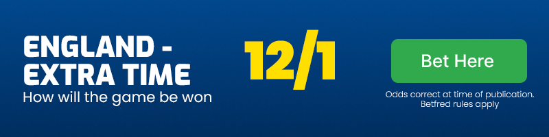 England to win in extra time at 12-1