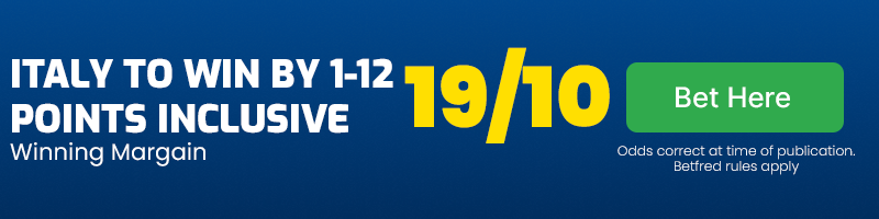 Italy to win by 1-12 points at 19-10