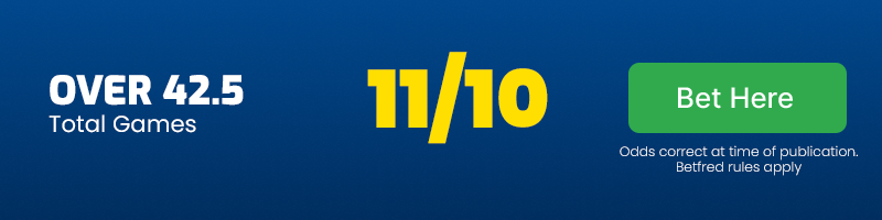 Over 42. 5 total games in wimbledon men's singles final @ 11-10