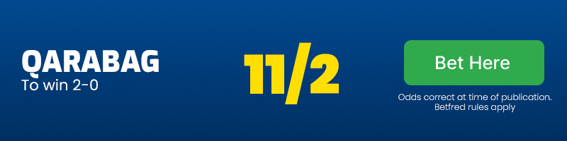 Qarabag to win 2-0 at 11/2