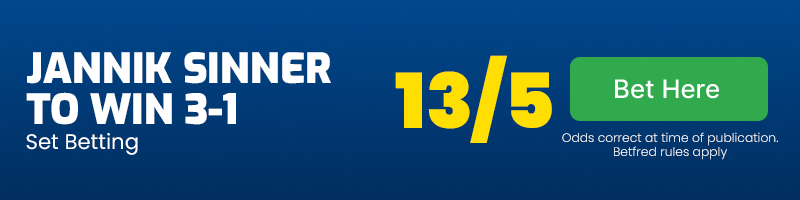 Sinner to win 3-1 at 13-5