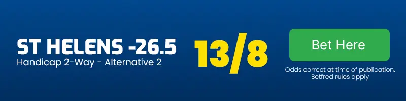 St helens to beat castleford tigers by 27 points or more at 13-8