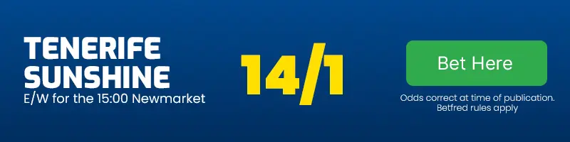 Tenerife sunshine each-way for the 15. 00 newmarket at 14-1