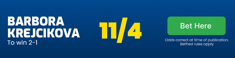 Barbora krejcikova to win 2-1 at 11/4
