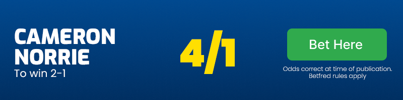 Cameron norrie to win 2-1 at 4/1
