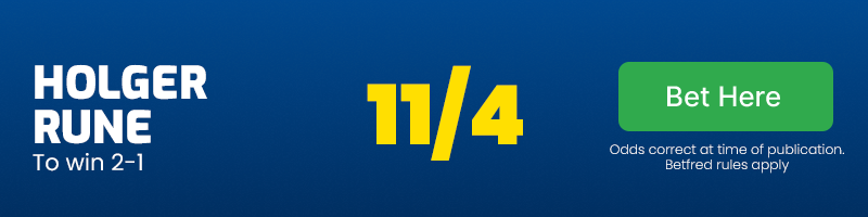 Holger rune to win 2-1 at 11/4