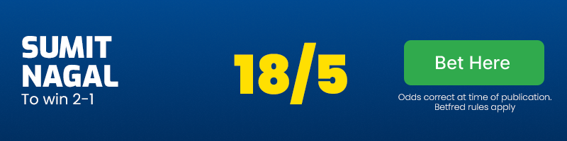 Sumit nagal to win 2-1 at 18/5
