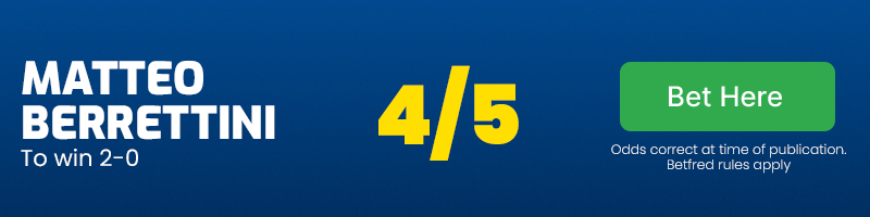 Matteo berrettini to win 2-0 at 4/5
