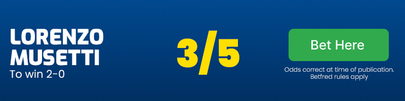 Lorenzo musetti to win 2-0 at 3/5