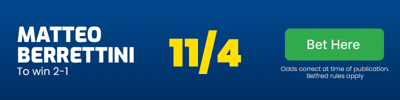 Matteo berrettini to win 2-1 at 11/4