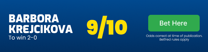 Barbora krejcikova to win 2-0 at 9/10