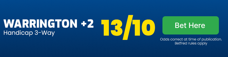 Warrington +2 at 13-10