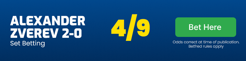 Zverev to win 2-0 at 4-9