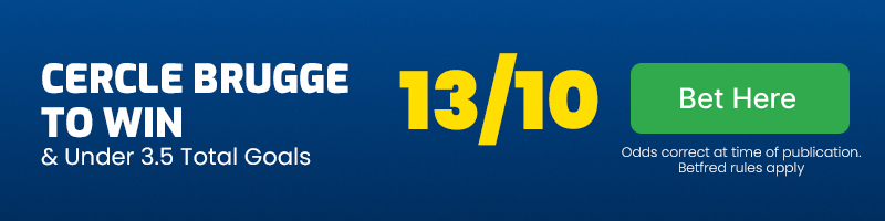 Cercle brugge to beat kilmarnock & under 3. 5 total goals @ 13-10