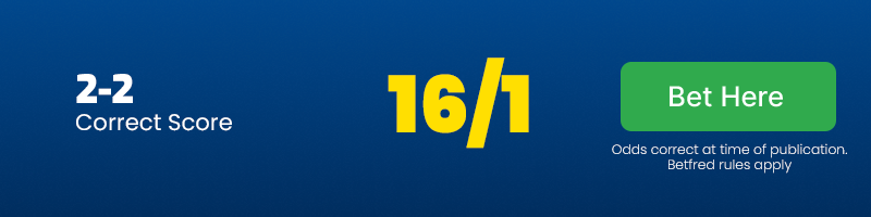 Correct score - 2-2 in england vs netherlands at 16-1