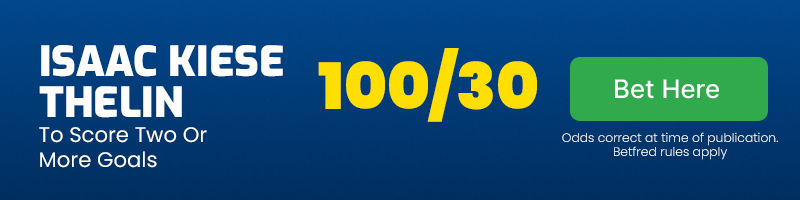 Isaac kiese thelin to score two or more goals in malmo vs ki @ 100-30