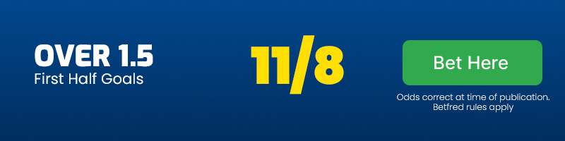 Over 1. 5 total first half goals in borac banja luka vs paok @ 11-8
