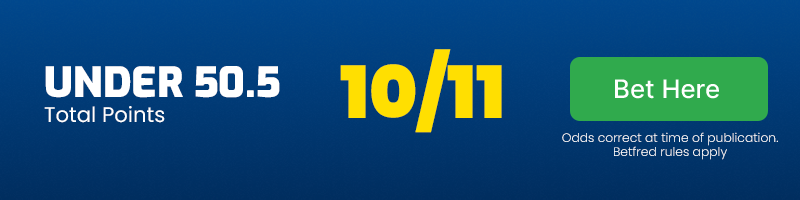 Under 50. 5 total points in sydney roosters vs manly sea eagles at 10-11