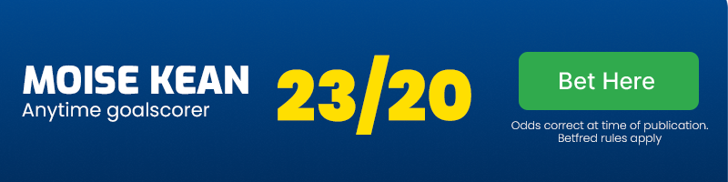 Moise kean anytime goalscorer at 23/20