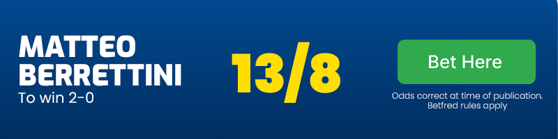 Matteo berrettini to win 2-0 at 13/8