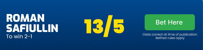 Roman safiullin to win 2-1 at 13/5