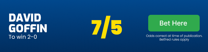 David goffin to win 2-0 at 7/5