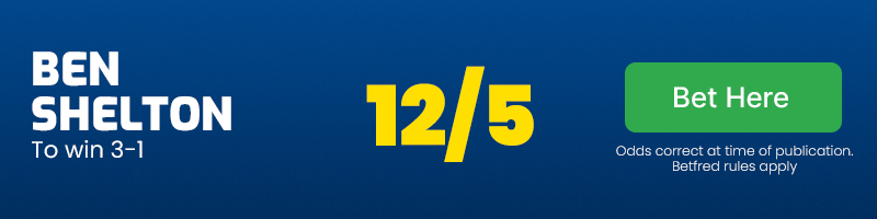 Ben shelton to win 3-1 at 12/5