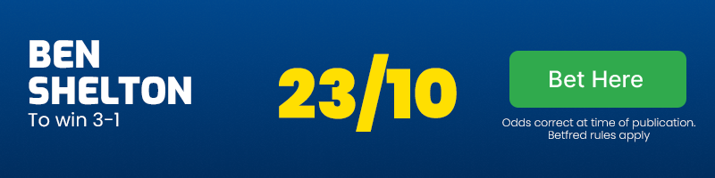Ben shelton to win 3-1 at 23/10