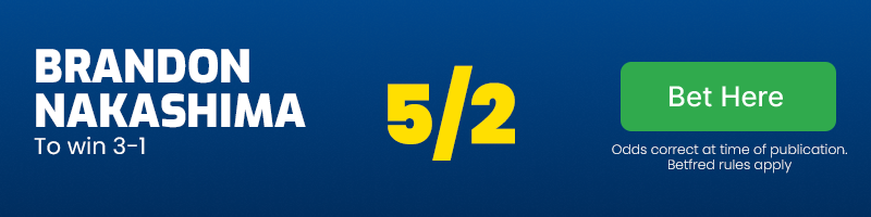 Brandon nakashima to win 3-1 at 5/2