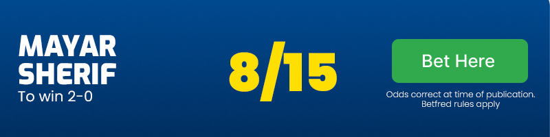 Mayar sherif to win 2-0 at 8/15