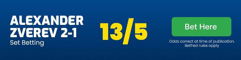 Zverev to win 2-1 at 13-5