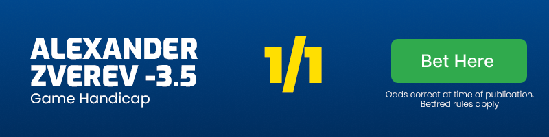 Alexander zverev -3. 5 game handicap vs sebastian korda @ 1-1
