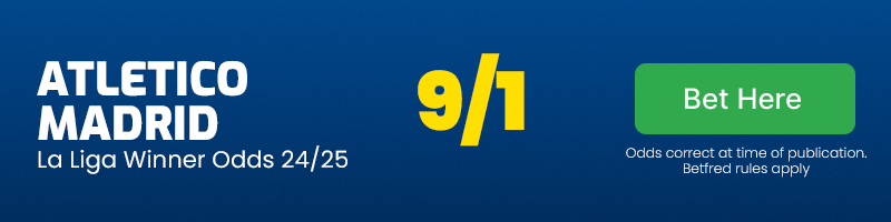 Atletico madrid @ 9-1 - la liga winner odds 24-25