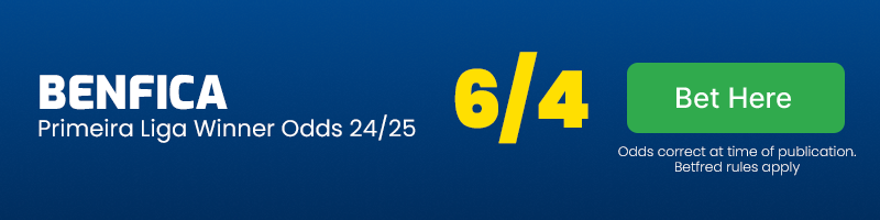 Benfica primeira liga winner odds 24-25 @ 6-4 Benfica primeira liga winner odds 24-25 @ 6-4