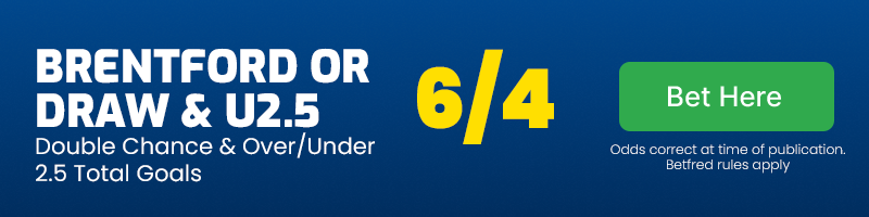 Brentford or draw & under 2. 5 total goals vs southampton @ 6-4
