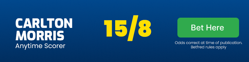 Carlton morris anytime scorer in luton vs burnley @ 15-8