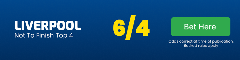 Liverpool not to finish top 4 @ 6-4 - liverpool premier league odds 24-25