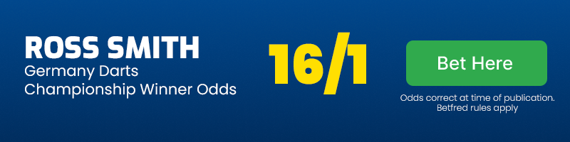 Ross smith @ 16-1 - germany darts championship winner odds