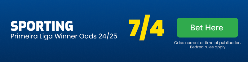 Sporting lisbon primeira liga winner odds 24-25 @ 7-4 Sporting lisbon primeira liga winner odds 24-25 @ 7-4