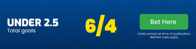 Under 2. 5 goals at 6/4