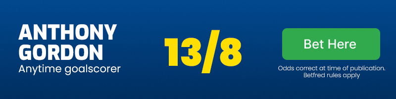 Anthony gordon anytime goalscorer at 13/8