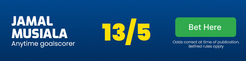 Musiala anytime goalscorer at 13/5