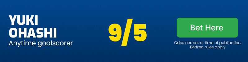 Yuki ohashi anytime goalscorer at 9/5