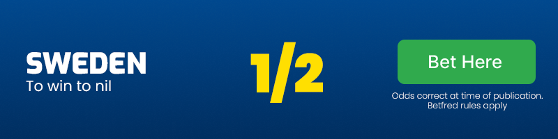 Sweden to win to nil at 1/2